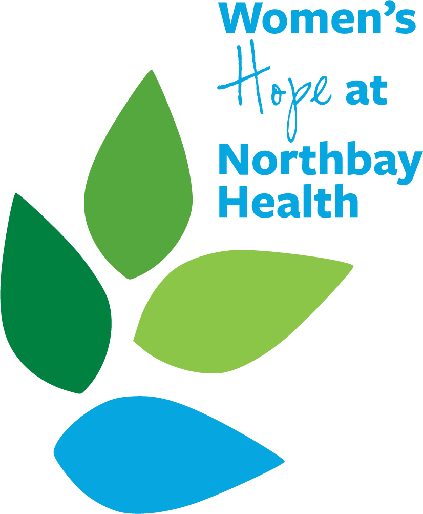 Logo for Women's HOPE at Northbay: four petals of various greens and blues arranged above the word Hope.